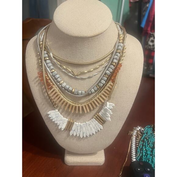 Stella & Dot Ezra Statement Necklace 8 Stand Necklace EarthTone Elegant Classic - Picture 2 of 8